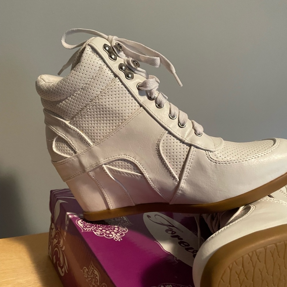 White High-Top Wedge Sneakers